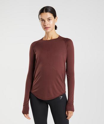 Dámské Long Sleeve Gymshark Sweat Seamless Vínové | CZ 3516LIS